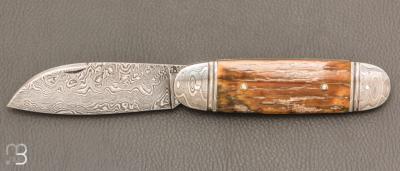   Couteau " Bouledogue " custom de Jérôme Bellon - Ivoire de mammouth et lame damas