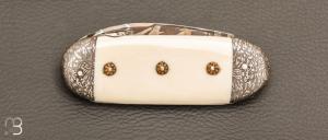   Couteau " Bouledogue" de Jean Pierre Veysseyre - Ivoire de mammouth et lame damas 