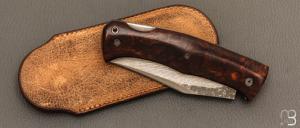  Couteau "Cim Very Bad" custom lock-back par Raphaël Durand - Bois de fer et lame Suminagashi