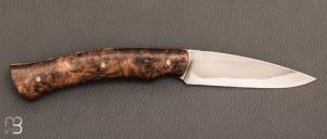 Couteau  "  L’Episol " à cran carré de Sylvain Petit - Les Couteaux du Mitou - Loupe de noyer stabilisée