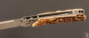 Couteau  "  Explorateur " custom par Éric Parmentier - Bois de cerf et lame en niolox