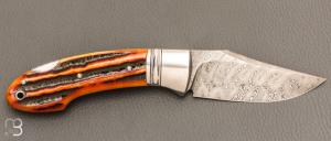     Couteau " Frelon " custom lock-back par Raphaël Durand - Jigged bone et lame damas de Samuel Lurquin
