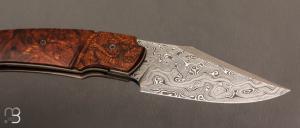    Couteau  "  Front-flipper custom " par Fabrice Delbart - Forge Celtique - Bois de fer et lame damas