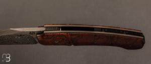   Couteau  "  Front-flipper custom " par Fabrice Delbart - Forge Celtique - Bois de fer et lame damas