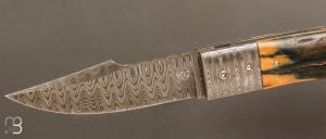    Couteau " Gentleman Folder " custom par Claude Giraud - Ivoire de mammouth et lame damas