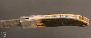    Couteau " Gentleman Folder " custom par Claude Giraud - Ivoire de mammouth et lame damas