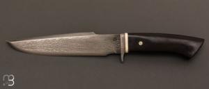  Couteau  de  chasse de Jean Paul Sire - Ebne du Mozambique et lame damas multi barreaux