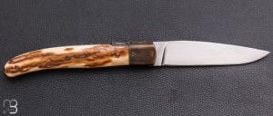    Couteau " Laguiole " Liner lock par Joël Grandjean - Ivoire de mammouth et lame en RWL34