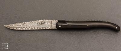  Couteau  Laguiole "Tête de mort" 12 cm par Stéphane Rambaud - Ebène et damas twist