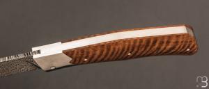  Couteau  "  Lazy Clip " de collection par Olivier Ouertal - Manguier ondé et lame damas plume
