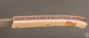   Couteau " Le Nayrac " de Jérôme Lamic - Ivoire de mammouth et lame en damas inoxydable