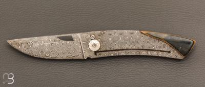   Couteau de poche Le Thiers Damas Ivoire de Mammouth bleu par Fontenille-Pataud