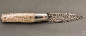    Couteau  " Liner-Lock custom  " par Florian Dreyer FD-Knives - Os de dinosaure et damas