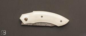  Couteau  "  Liner-Lock custom  " par Florian Dreyer FD-Knives - G-10 blanc et lame damas