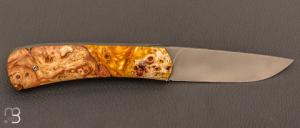   Couteau  "  Liner lock " pliant par Joël Grandjean - Loupe de peuplier stabilisée et lame en RWL34