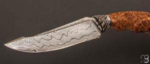   Couteau droit par Nicolas Mestrallet - Atelier du couteau de Vaunaveys - Lame forgée acier damas et loupe d'amboine