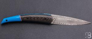    Couteau " ORCA TRAJECTOIRE " pliant par l'Atelier Les 2 Diables - Carbone / G10 et Damasteel