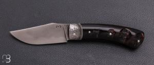   Couteau " Pièce unique " cran forcé par Mickaël Moing - Corne de buffle et acier C130