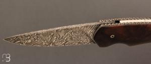   Couteau " Quetsche " Liner-Lock flipper par Louis Contat - Noyer et damas explosion
