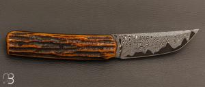    Couteau " Sanjo " par Guy Poggetti - Os cerfé et damas
