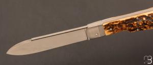  Couteau " Tail - lock " pliant fait main par Bastien Toubhans - Atelier Beau Merle - Bois de cerf