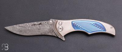  Couteau " Tighe Coon " button lock par Brian Tighe - Titane et lame en damasteel