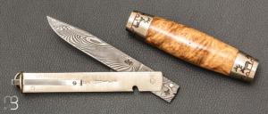 Couteau Tonneau par Jean Michel REMAUD - Loupe de robinier et lame damas