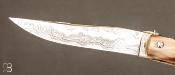 Couteau Yatagan 16 cm Corne blonde lame damas par J. Mongin