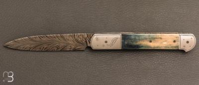    Couteau " Yssingeaux " par Tim Bernard - Ivoire de mammouth et damas plume