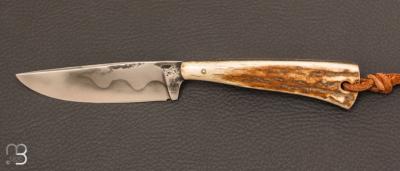 Couteau fixe custom en bois de cerf et acier C130 par Christophe Million