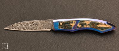 Couteau " Button-lock " custom par Roberto Ottonello - Ivoire de mammouth et Damas