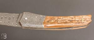   Couteau " Lock-back custom " de Alain & Joris Chomilier - Mammouth et damas "spirographe" de Vegas Forge