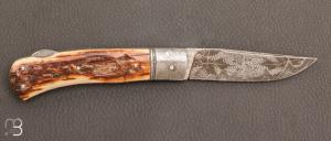  Couteau " custom " mammouth et damas par David Brenière