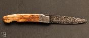 Couteau pliant de collection mammouth et damas par Philippe Ricard