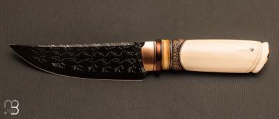 Couteau droit custom de Benoit Maguin - Damas de J.P Sire et Ivoire de mammouth blanc