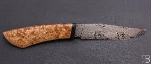     Couteau droit par Nicolas Mestrallet - Atelier du couteau de Vaunaveys - Lame forgée acier damas mosaïque et loupe d'amboine