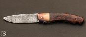 Couteau fermant à pompe inversée damas et bois de fer par Eric Depeyre