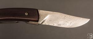   Couteau " liner lock " custom par Philippe Sœuvre - Bois de fer et damas