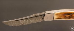  Couteau  " slipjoint " custom de SMZ Flammes de forge - Ivoire de mammouth et damas