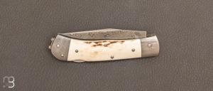  Couteau " custom " bois de cerf et damas par David Brenière