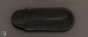  Etui cuir d'autruche / veau pour couteau pliant fait main par Chantal Trocmé - Noir