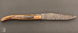  Couteau Laguiole en Aubrac modèle Origine Tour Eiffel N°190 - Croûte d'ivoire de mammouth et Damas Balbach