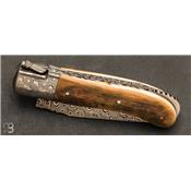 Couteau Laguiole Gentleman par Fontenille-Pataud - Mammouth fossile et damas