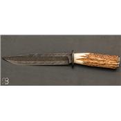    Couteau droit de collection bois de cerf et damas de Philippe Ricard