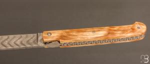 Couteau " le  Sauveterre " régional pliant - Peuplier stabilisé et lame damas