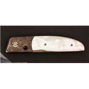 Damasteel and mother of pearl Ball Release folding knife