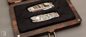    Coffret de couteaux " R.B.L Yin & Yang" custom de Guillaume Ducasse - Nacre noire & blanche