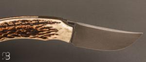    Couteau " 1310 " liner lock bois de cerf et RWL34 de SMZ Flammes de forge