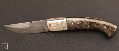 Couteau 1515 de poche - Damas Vegas Forge - fibre de carbone et Mokume