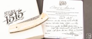   Couteau " 1515 Inuit " de poche par Manu Laplace - Os de renne et Damas